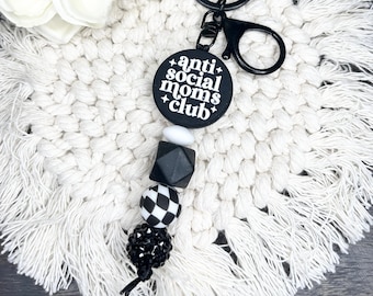 Anti Social Moms Club Beaded Keychain, Funky Bag Charm