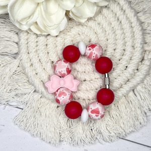 Stanley Cup Charm: Pink Bow & Valentine&#39;s Beads, Bag Accessory