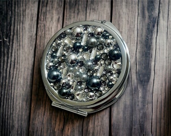 Compact Mirror Rhinestone Bling Pocket Mirror Gift for Her Gunmetal Bling Mirror for Home Office Compact Gift for Mother's Day