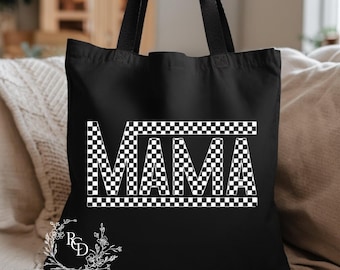 Bolso de mano a cuadros para mamá, bolso de lona para regalo, bolso de mano a cuadros en blanco y negro ecológico, lindo bolso de mano, regalos para mujeres, regalo moderno para mamá para ella