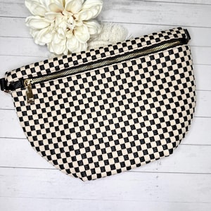 Gewebte Gürteltasche, karierte Crossbody-Tasche aus veganem Leder, Geschenk für sie, trendige Crossbody-Tasche