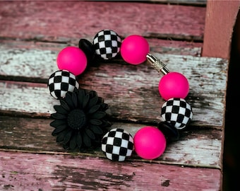 Hot Pink Checkered Cup Charm, Bag Accessory
