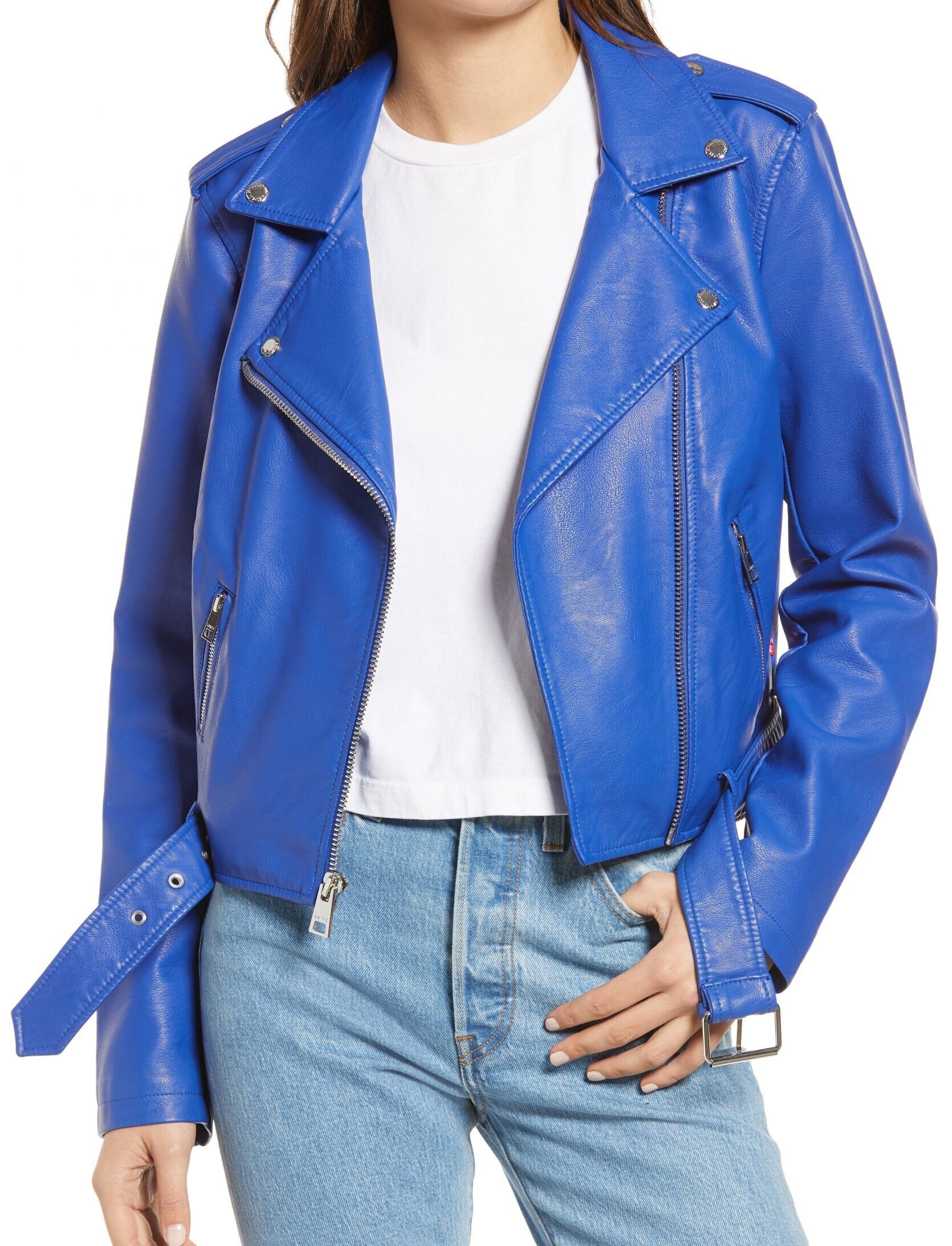 Blue Leather Jacket - Etsy