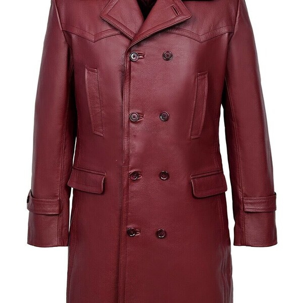 Red Leather Trench Coat Men Etsy