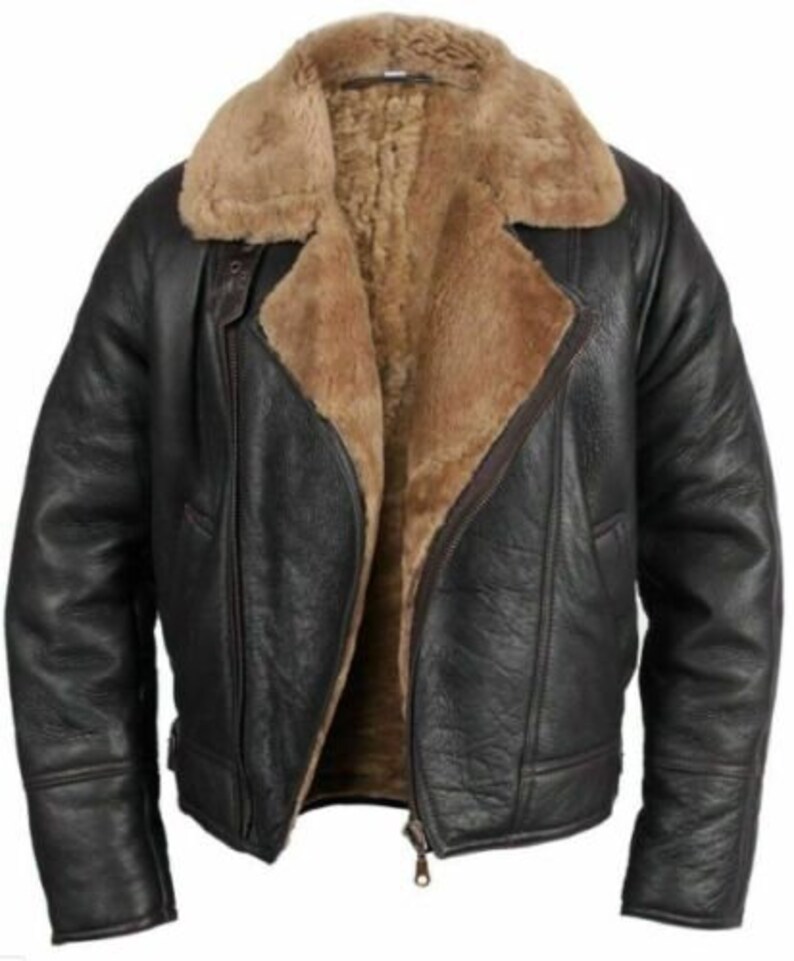 Mens Brown Aviator Raf B4 Bomber Flying Sheepskin Leather Etsy