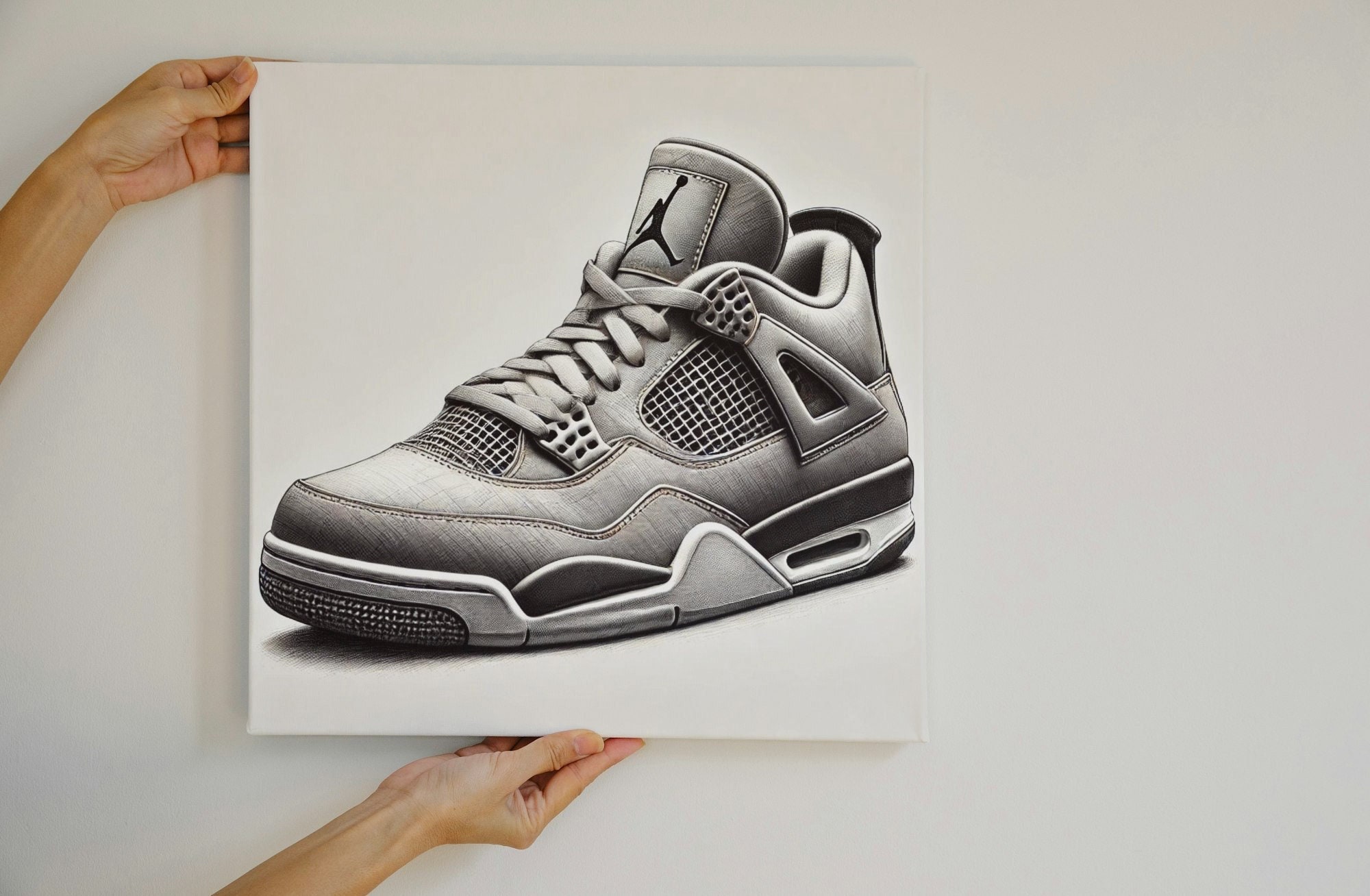 Hyper Realistic Retro Jordan 4 Shoe Pencil Drawing Canvas Wall Art Handmade Sneaker Art Print Vintage Basketball Decor Etsy UK