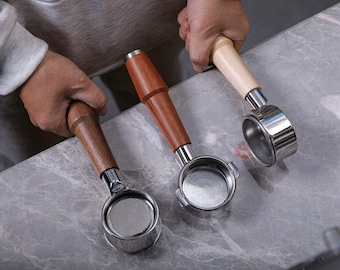 58mm Bottomless Portafilter for E61 Espresso Machines Natural Wooden Handle