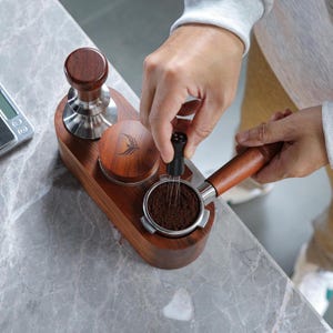 Espresso Tamper Station Walnut / Portafilter Holder Espresso Bar Organizer / Tamp Stand image 5