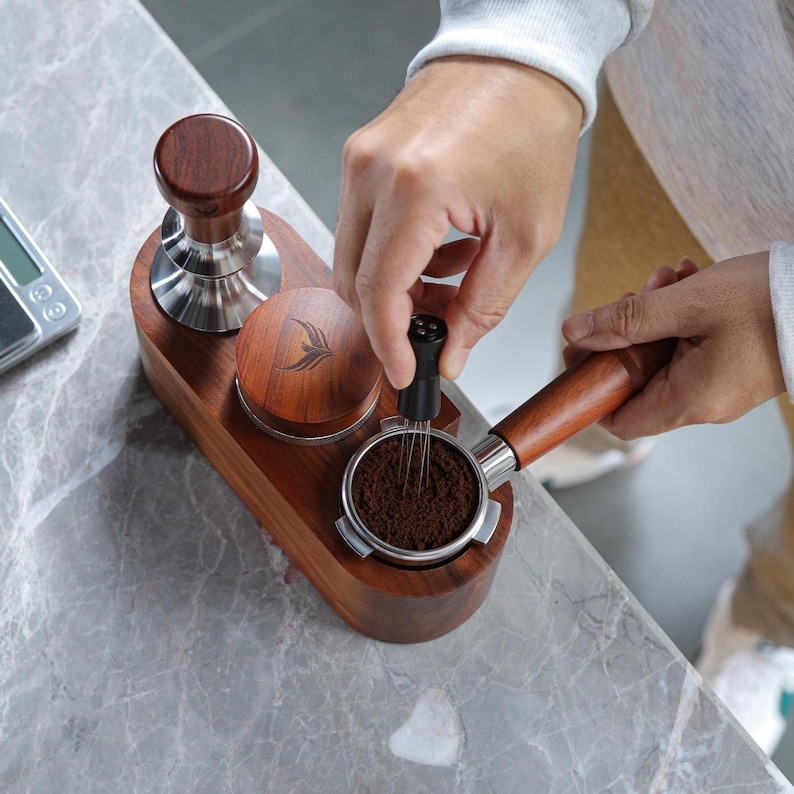 Espresso Tamper Station Walnut / Portafilter Holder Espresso Bar Organizer / Tamp Stand image 5