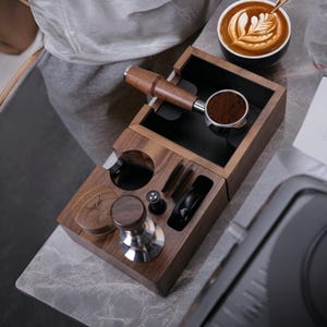 Espresso Machine Accessories Kit: Walnut & Stainless Steel Barista Tools