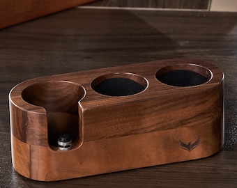 Walnut Espresso Tamper Stand: 51mm Portafilter Holder