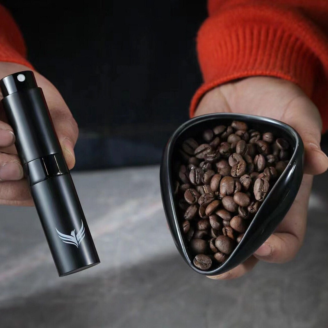Coffee Bean Dosing Cup & RDT Spray Bottle Set - Ceramic Dosing Dish (25g) For Espresso Bar