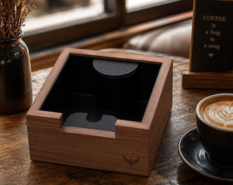 Walnut Espresso Machine Knock Box, Coffee Grounds Disposal Bin, Shock-Absorbent Bar
