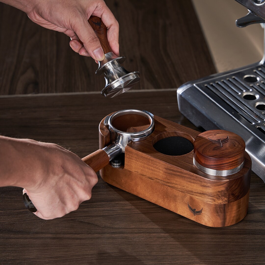 Walnut Espresso Tamping Station for 54mm Breville Espresso Machine