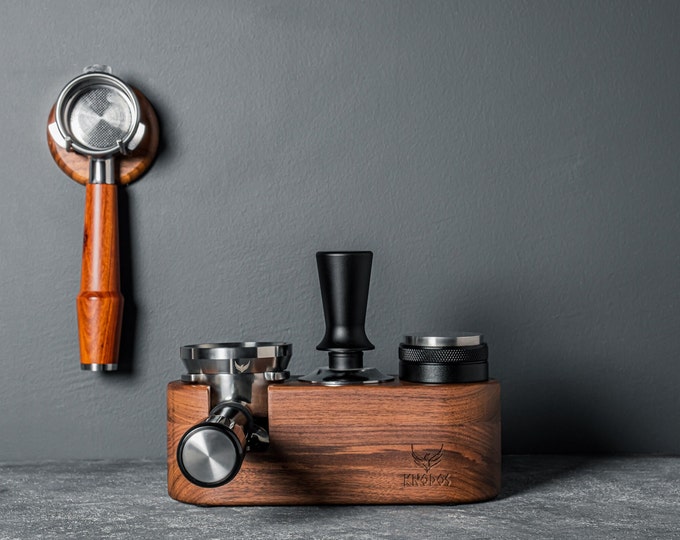 Espresso Tamper Station Walnut / Portafilter Holder Espresso Bar Organizer / Tamp Stand