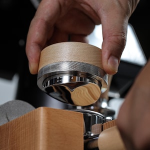 54mm Espresso Distributor: Adjustable Coffee Leveler with Maple Wood Handle