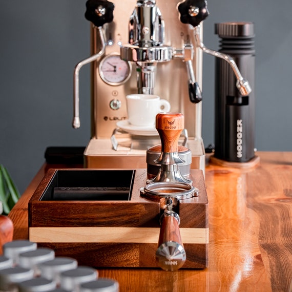 Walnut Coffee Knock Box With Espresso Tamping Station Espresso