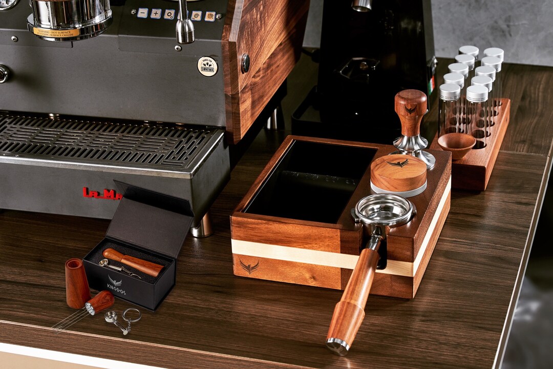 Wooden Espresso Machine Accessories Kit Portafilter, Knock Box, Tamper