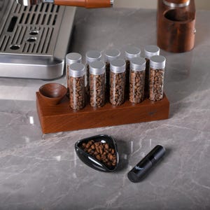 Single Dose Coffee Storage Tubes & RDT Spray Bottle Set – Espresso Bean Cellar, Glass Dosing Vials Organizer for Home Barista Gift