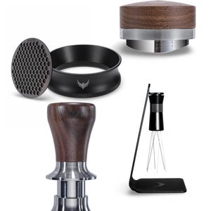 Espresso Tool Kit: Calibrated Tamper, WDT Tool, Dosing Funnel, Puck Screen Walnut