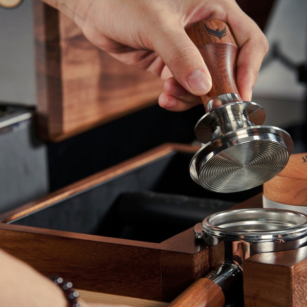 54mm Espresso Tamper for Breville Espresso Machine Accessories Adjustable Depth and Spring Loaded Design Wooden Calibrated Tamper (53.3mm)