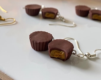 Peanut butter cup earrings - Halloween candy earrings  - food earrings  - chocolate earrings