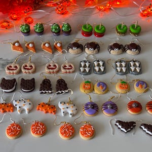 Halloween food earrings - fall earrings - candy apple earrings - linzer cookie earrings - pumpkin pie earrings - Halloween cookie earrings