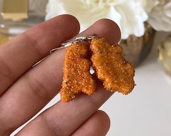 Dino chicken nugget earrings - Dino nugget earrings  - food earrings - snack jewelry-gift for friend - polymer clay earrings