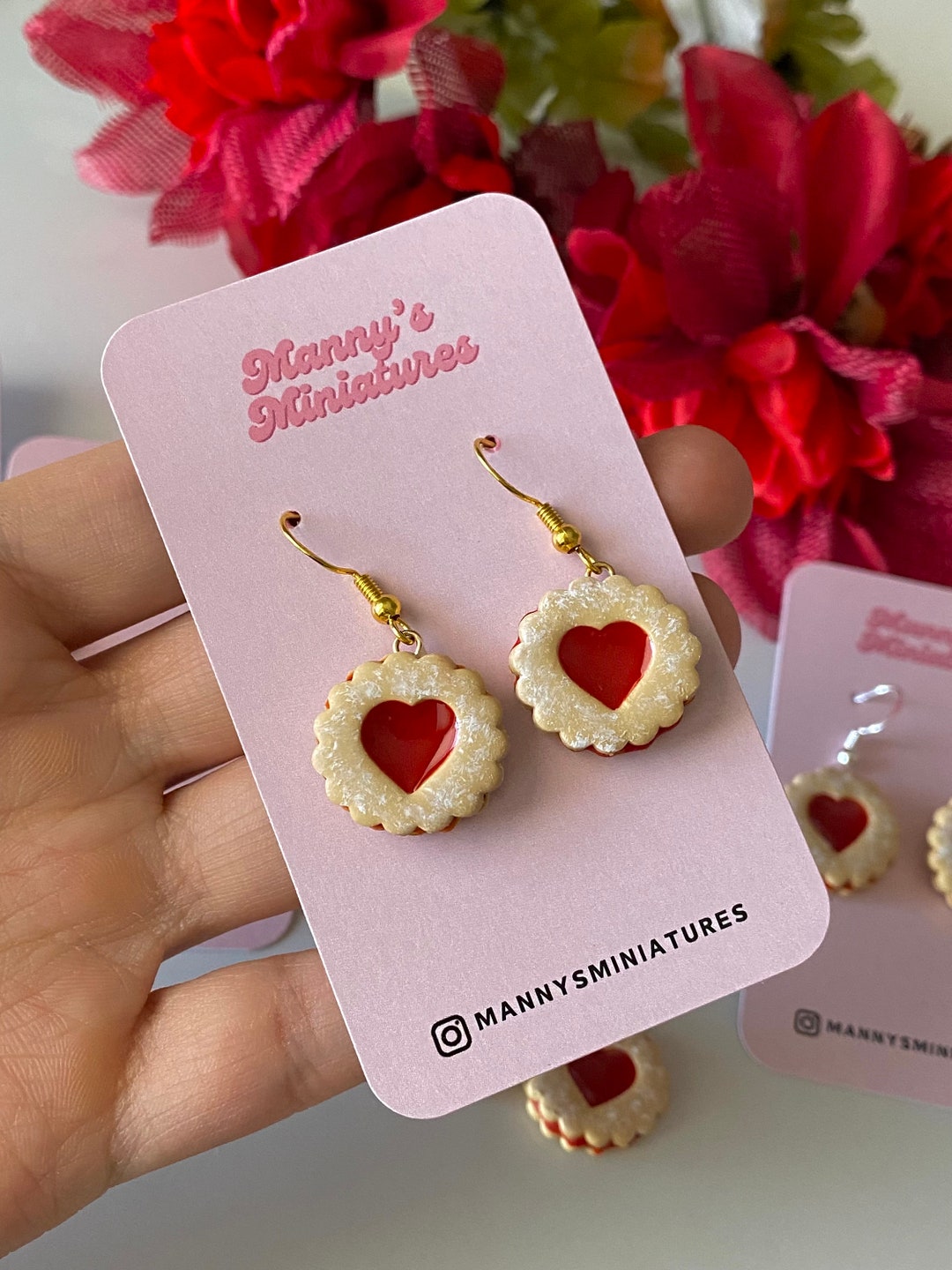 Linzer Cookie Earrings Jammie Dodger Earrings Food Earrings Christmas Earrings Valentines Day