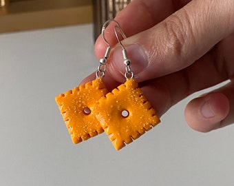 Cheese square earrings - cheese cracker earrings  - food earrings - polymer clay earrings