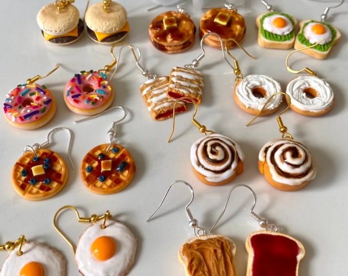 Breakfast food earrings - cinnamon roll earrings - pancake earrings - waffle earrings - egg earrings - donut earrings - egg earrings