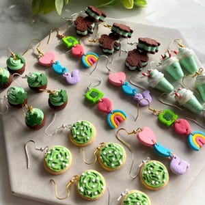 Shamrock shake earrings - St patricks Day earrings - lucky charms earrings - green cupcake earrings - green cookie earrings - shamrock