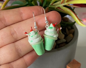 Shamrock shake earrings - St patricks Day earrings - gift for friend - polymer clay earrings - green earrings