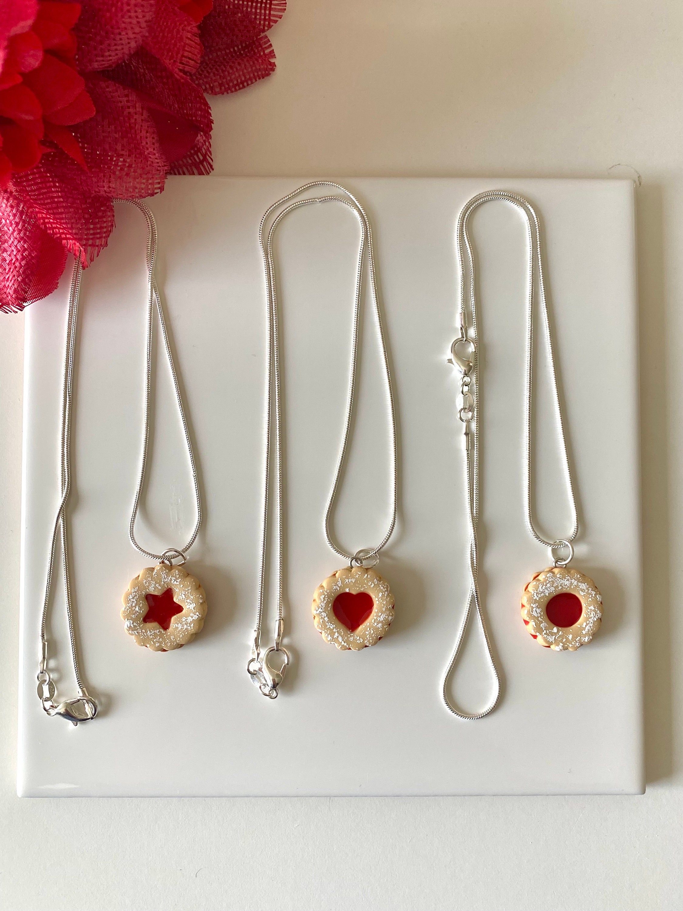 Linzer cookie necklace - Valentine’s Day necklace - Jammie dodger biscuit necklace - Christmas necklace