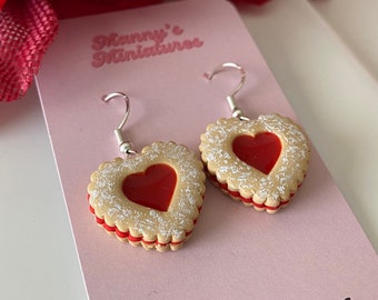 Mothers day Linzer cookie earrings - jammie dodger earrings - food earrings - Christmas earrings - Valentine’s Day earrings -