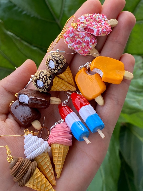 Summer ice cream earrings - strawberry shortcake earrings - bomb pop earrings - drumstick earrings - soft serve ice cream earrings