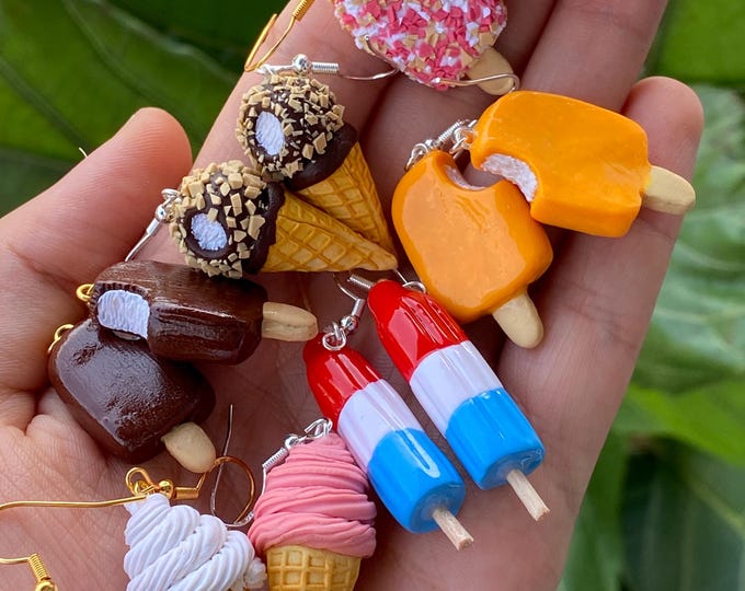 Summer ice cream earrings - strawberry shortcake earrings - bomb pop earrings - drumstick earrings - soft serve ice cream earrings