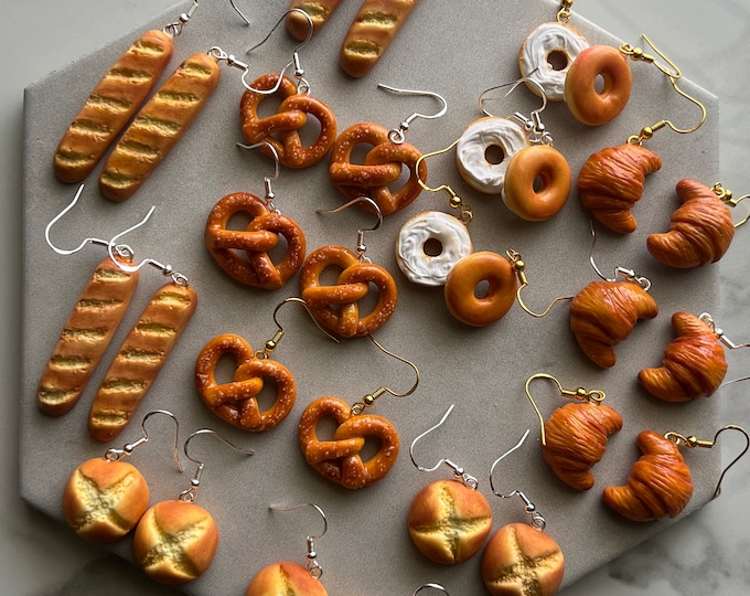 Bread earrings - croissant earrings  - pretzel earrings  - baguette earrings - bun earrings - bagel earrings