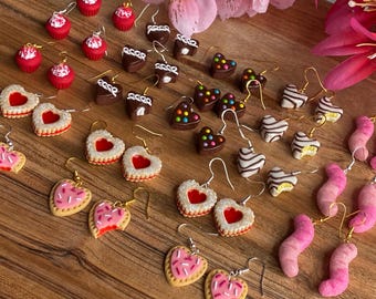 Valentine’s Day earrings - Valentine’s Day food earrings - Valentine’s Day cookies - heart pop tarts - pink earrings - cookie earrings