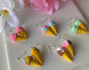 Ice cream cone earrings - summer earrings - food earrings - Christmas earrings - Valentine’s Day earrings - Mother’s Day earrings