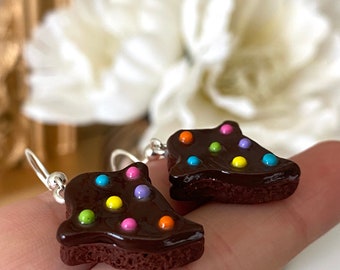 Halloween brownie earrings -   food earrings - ghost earrings - polymer clay earrings