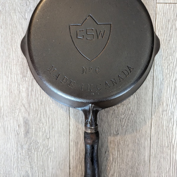 Vintage Cast Iron Skillet - McClary Made GSW No. 6 Wooden Handle, Made in Canada