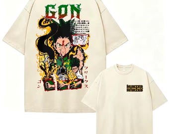 T-shirt anime Gon Freecss, maglietta grafica Hunter × Hunter, streetwear con lavaggio vintage