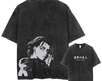 Eren Yeager Attack on Titan Vintage Washed T-Shirt Anime Streetwear Tee