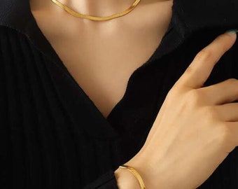 2 pièces/ensemble Cool mince chaîne de serpent Bracelet et collier ensembles de bijoux pour les femmes