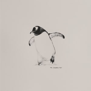 Pinguin Bleistift Zeichnung Wandkunst | minimalistische Tier Wandkunst | Kunstdruck mit Passepartout | Schwarz Weiß Wandkunst