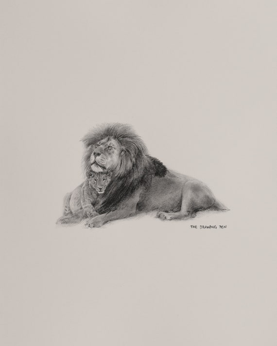 Lion Pencil Drawing Wall Art | Minimalist Animal Wall Art Pencil