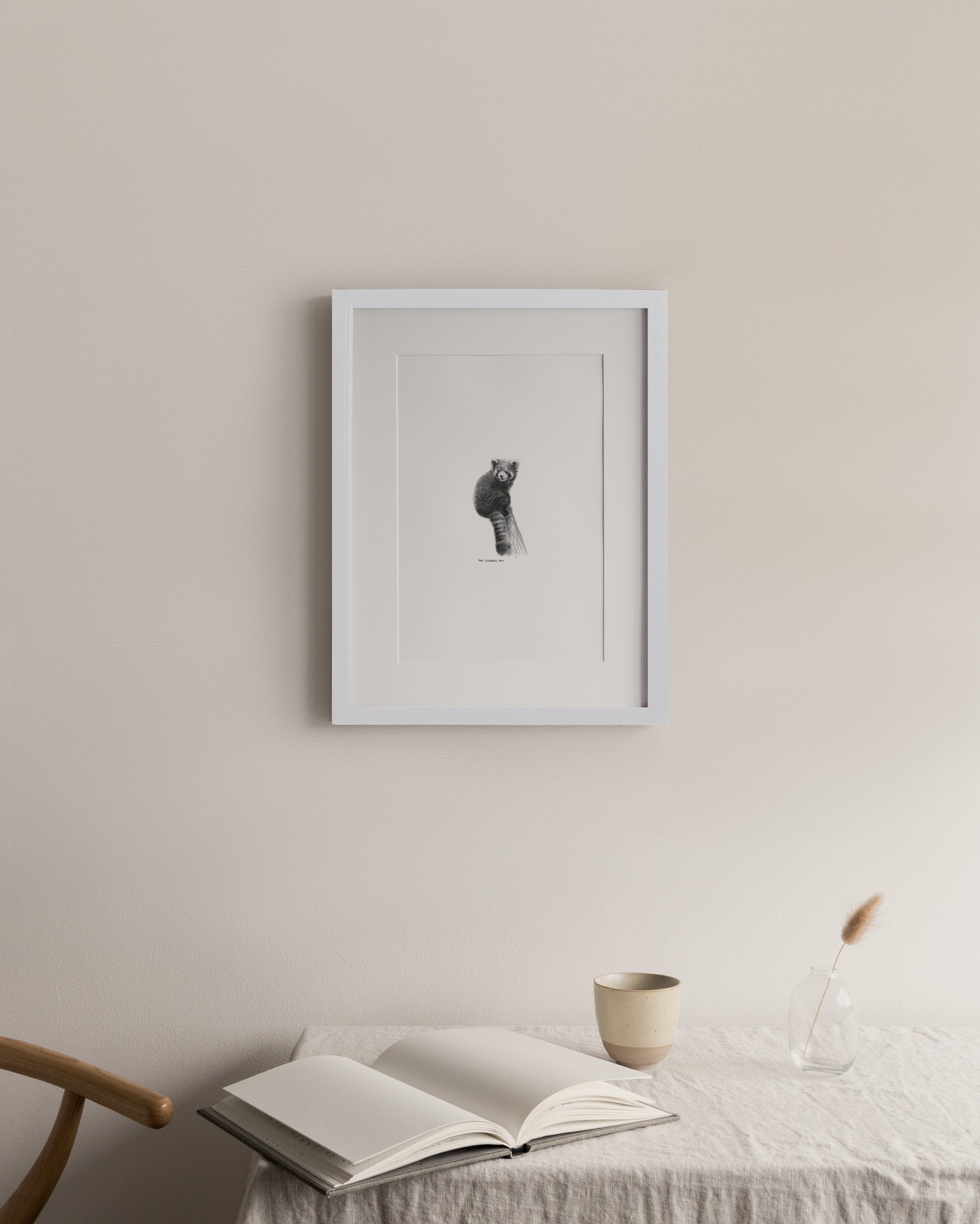 Red Panda Drawing Wall Art Minimalist Animal Wall Art Pencil Drawing Fine Art Print With Mount