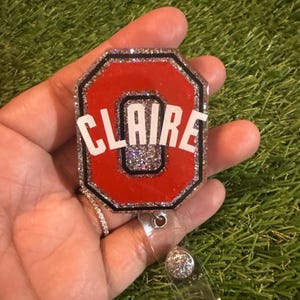 Buckeye Inspired Personalized Badge Reel: Laser Cut Acrylic ID Holder