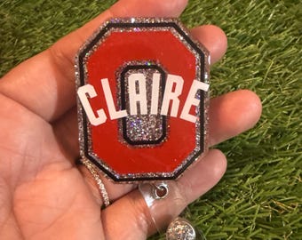 Buckeye Inspired Personalized Badge Reel: Laser Cut Acrylic ID Holder